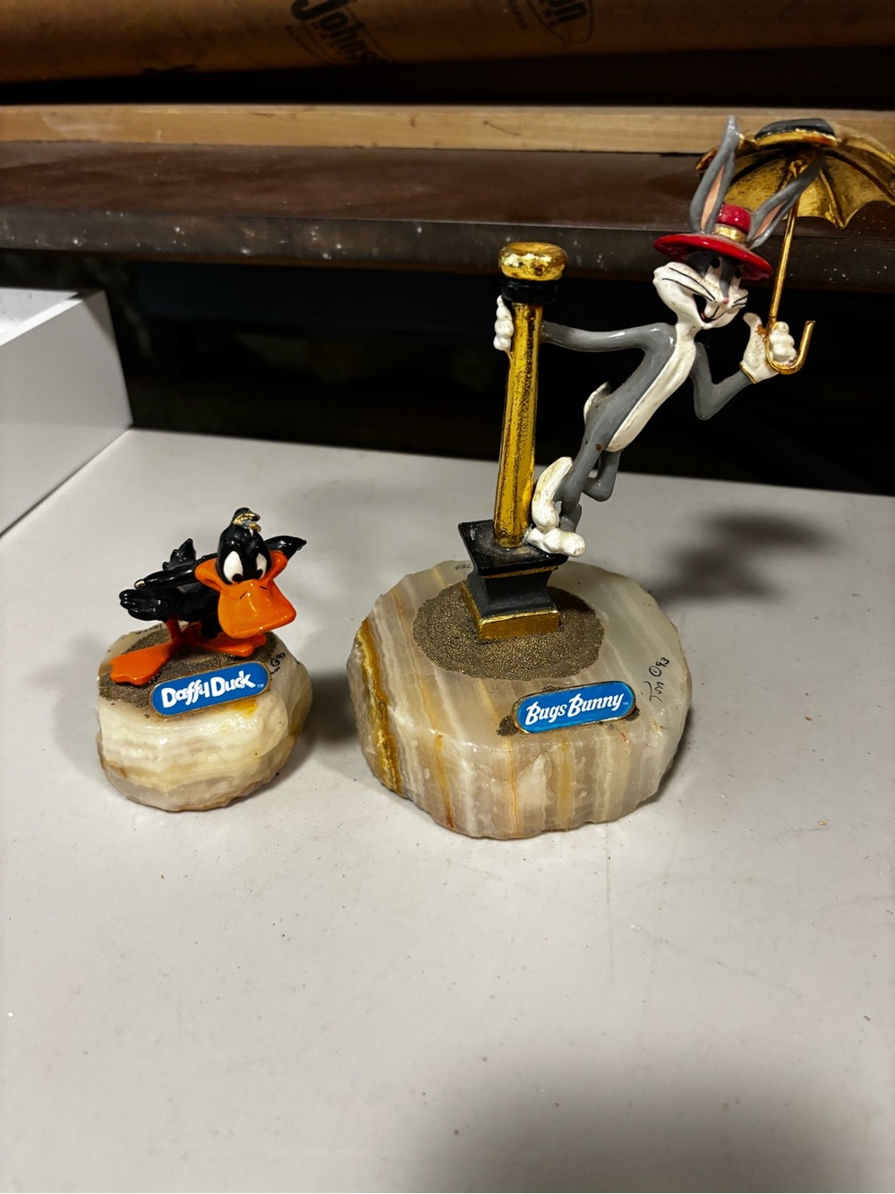 Bugs Bunny and Daffy Duck Onyx Accent Figurine Set - Gray, Orange, Gold